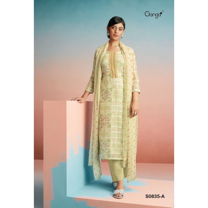 Ganga Mahonia 835 Linen Print Dress Materials
